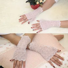 

Female Lace Gloves Sunscreen Long Fingerless Mittens Covered Solid Color High Elastic Sleeve Driving Gloves Wholesale