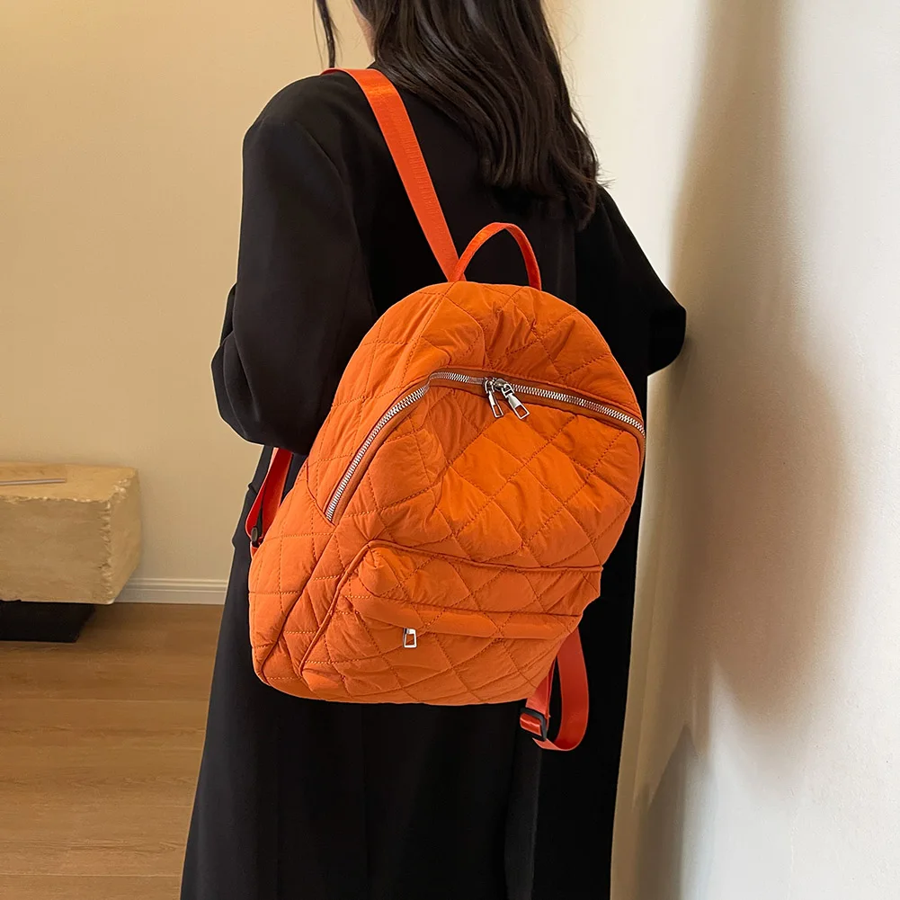 Women Casual Puffer Knapsack Large Capacity Quilted Laptop Backpack Solid Color Quilted Daypack Soft for Travel Working Vacation 2