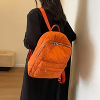 Women Casual Puffer Knapsack Large Capacity Quilted Laptop Backpack Solid Color Quilted Daypack Soft for Travel Working Vacation 2