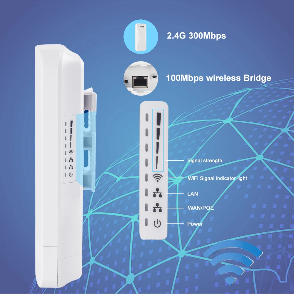 Kuwfi 300mbps outdoorové bezdrátový vařit 2.4G wi-fi signál PTP PTMP dlouhé dosah rozšířit AP převáděč s WAN LAN levý bok lodi podpora 24V POE