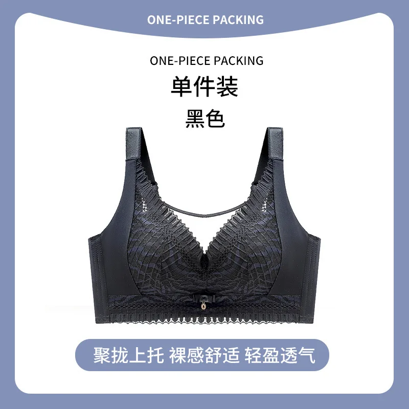 Women's Thin Large Size without Steel Ring Bra Large Chest Plate Anti-SAG Bra Sexy Light-Proof Underwear. underwire lace bra