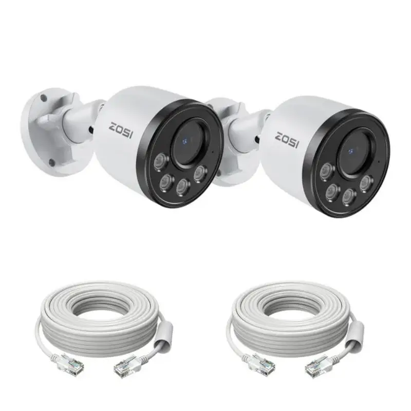

ZOSI 2PK/4PK 4MP Add-on Camera with Ethernet Cables Outdoor Weatherproof PoE Security Camera with Audio Only Work PoE NVR System