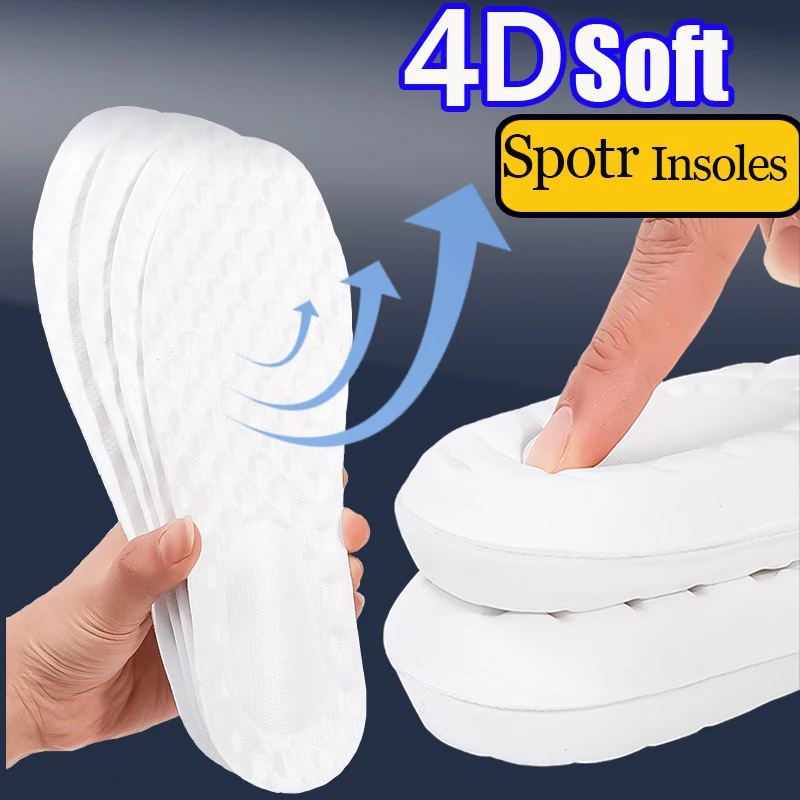 

4D Latex Sport Insoles Men Women Deodorant Cushion Arch Support Running Shoe Pad Shock Absorbing Elastic Orthopedic Foot Inserts