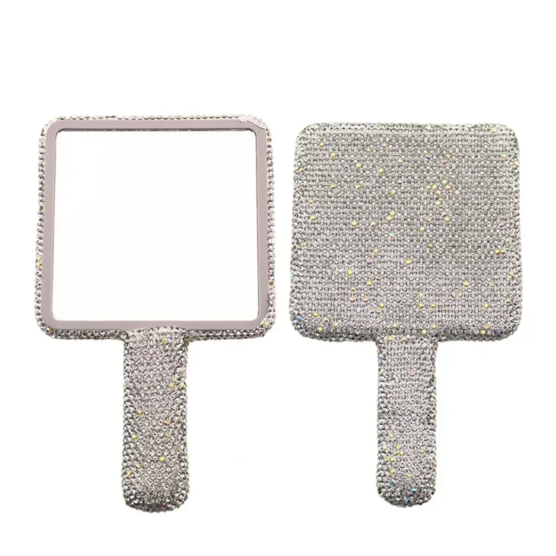 Framendino Strass Handspiegel Herz – Mit Griff, Bling-bling Glitzer, Weiß, Für Schminken & Frisur