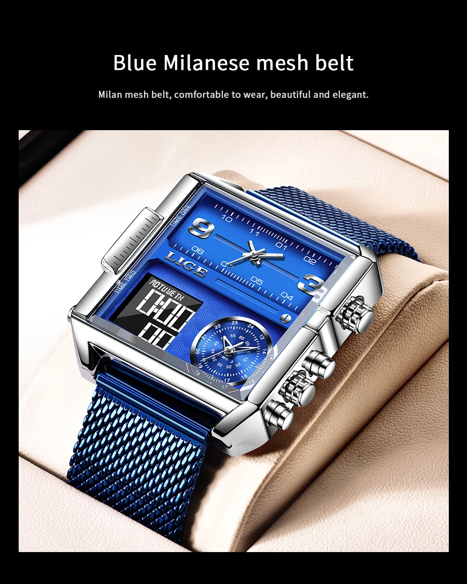 Montres à Quartz pour hommes, chronographe, maille, bracelet en acier inoxydable, étanche, horloge numérique de Sport_voghion.com