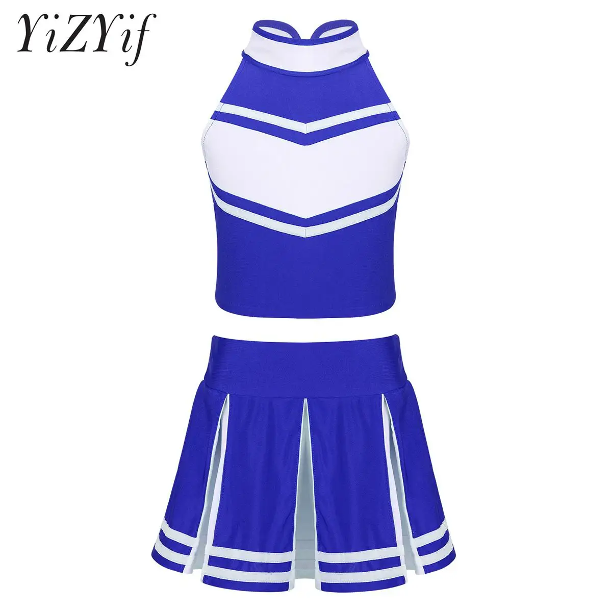 

Kids Girls Two Pieces Cheerleading Dance Outfit Halloween Cosplay Party Cheerleader Uniform Cheer Team Performance Costume Sets