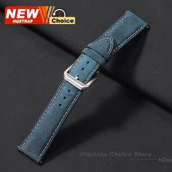 Vintage - Style Leather Watch Strap - Unisex Retro Wristband Replacement - 22mm (Blue)