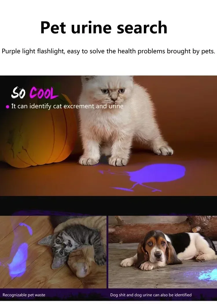 Description Picture 6 of item51 LED UV Ultraviolet Flashlight Blacklight 395NM Mini Torch Flash Lamp For Pet Urine Stains Portable Black Light Flashlights