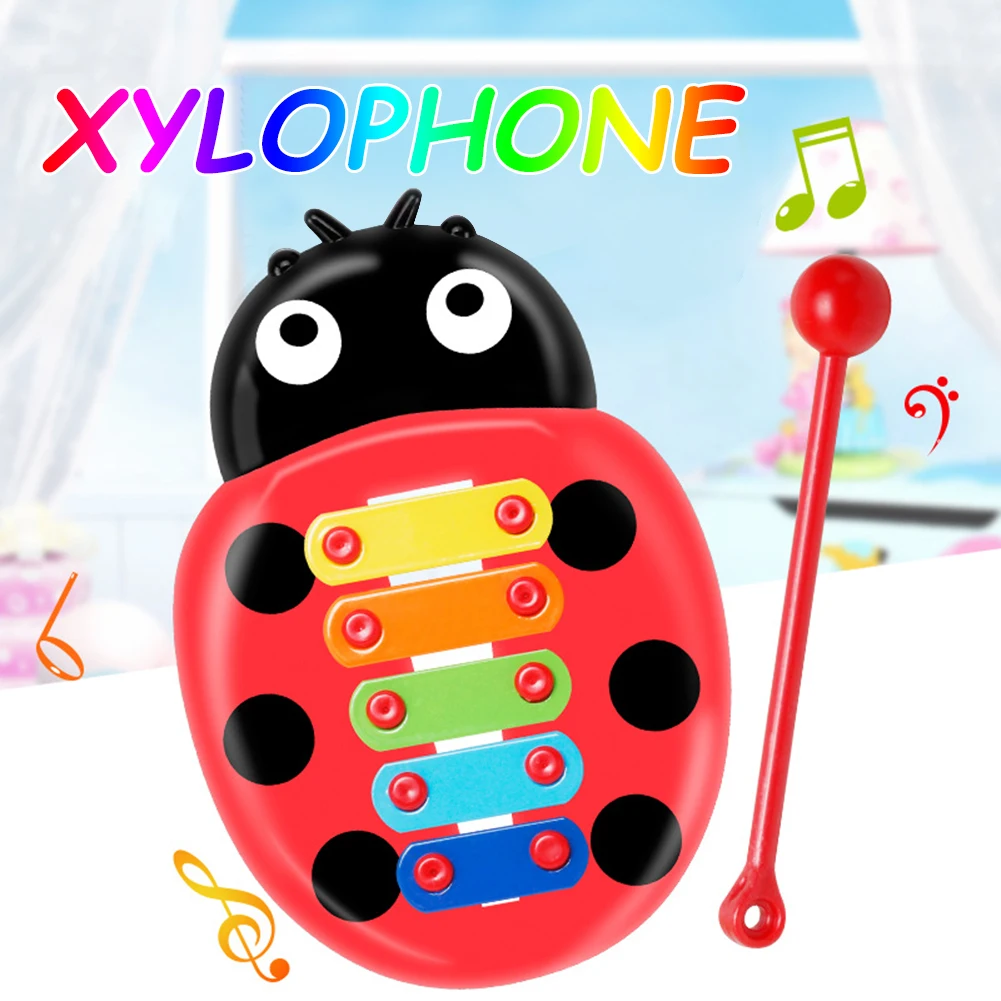 Ladybug Glockenspiel Xylophone with Mallet Percussion Musical Instrument Educational Musical Toy 8 Notes for Kids and Toddlers