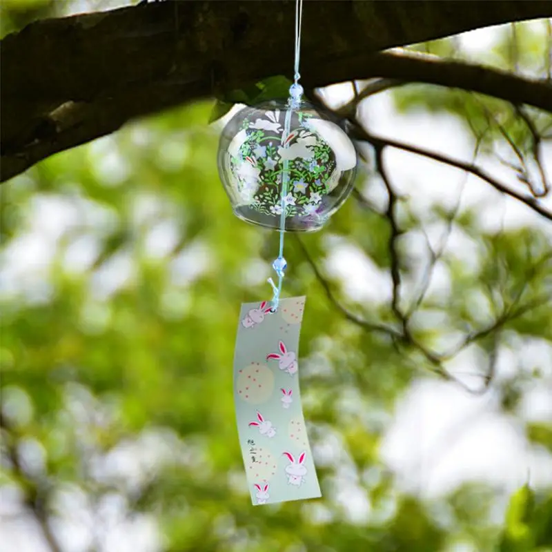 Japanese Wind Chime Handmade Sakura Wind Chimes Stained Glass Bell Glass Furin Room Pendant Home Office Garden Decor