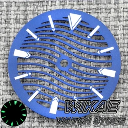 Skeleton Wave Design Hollow - Out Watch Dial 29mm with C3 Luminous Feature - Black, Silver, Blue, Green Face (Blue)