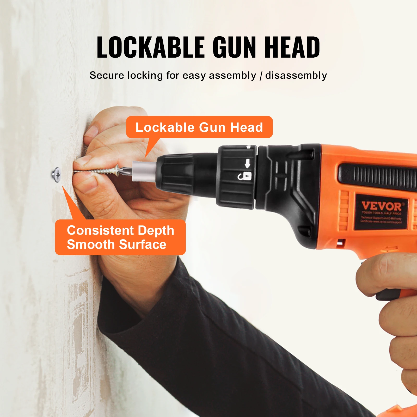 VEVOR Drywall Screw Gun 20V Max Drywall Screwgun 4200RPM Brushles Cordless Drywall Gun Kit Reverse Adjustable Built-in LED Light 5