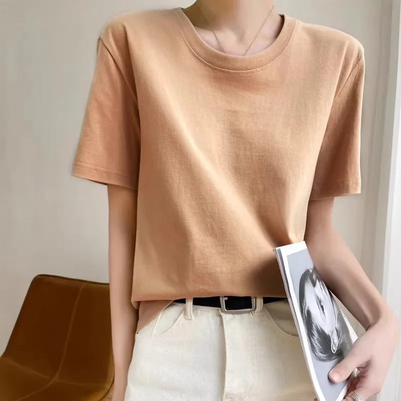 Women T-shirts 2026 Tops Solid Short Sleeve Loose O-neck  Cotton Casual Ladies Shirts Harajuku Korean Summer Woman Tshirts - 5