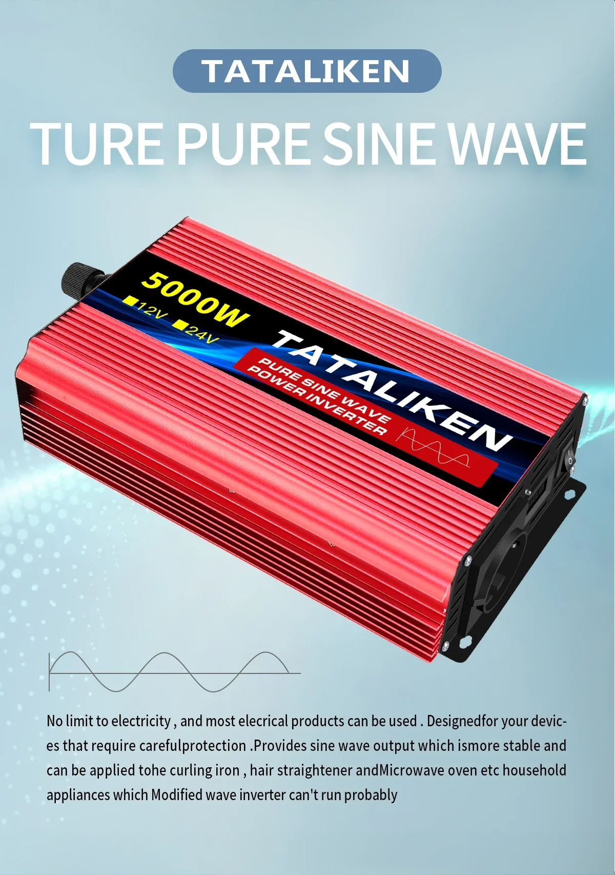 inverter 24v 220v onda sinusoidale pura 3500w Convertitore inverter solari con presa LED UE - immagine 5