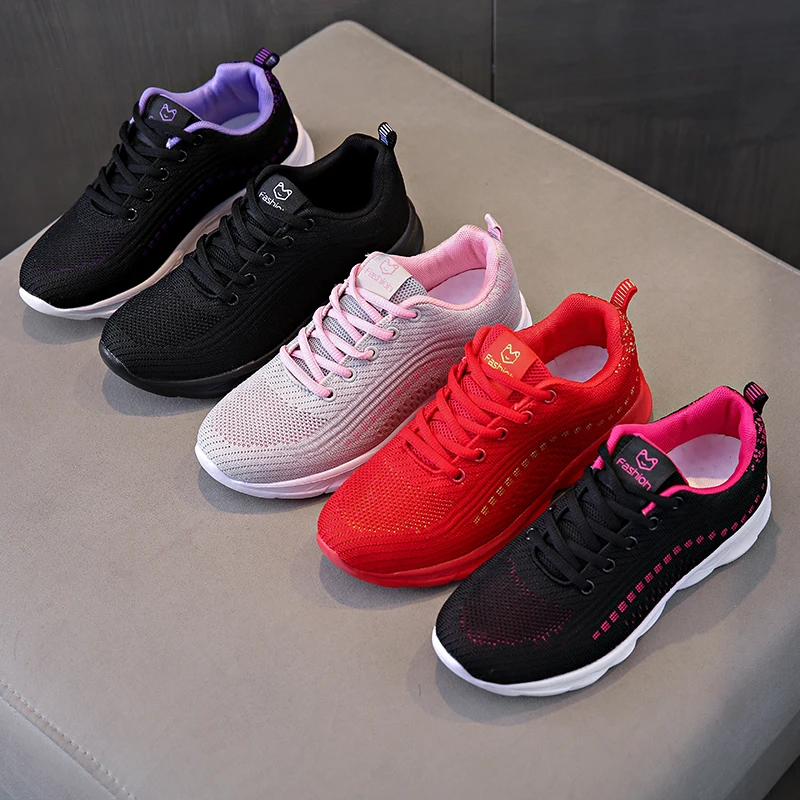 Women sports shoes Tide Trend Women's Light Weight Running Shoes Tennis Sports Sneakers Female Students Black Red Grey Jogging Travelling Footwear