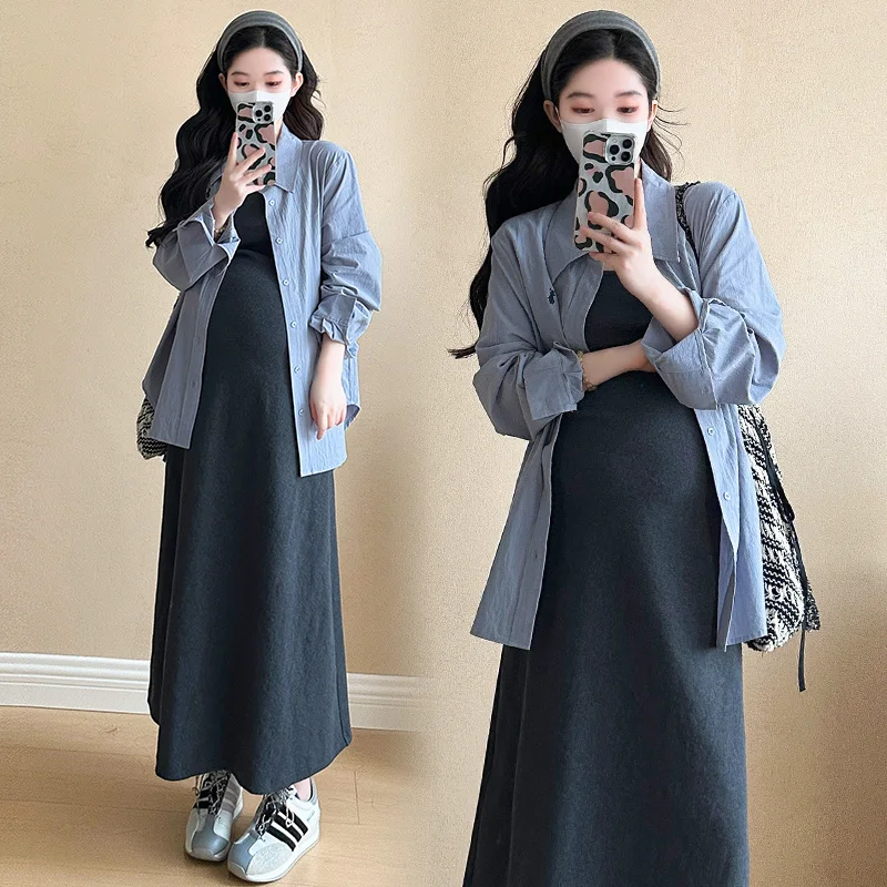 Spring New Sleeveless Dress + Korean Style Blouse Set Maternity Suits