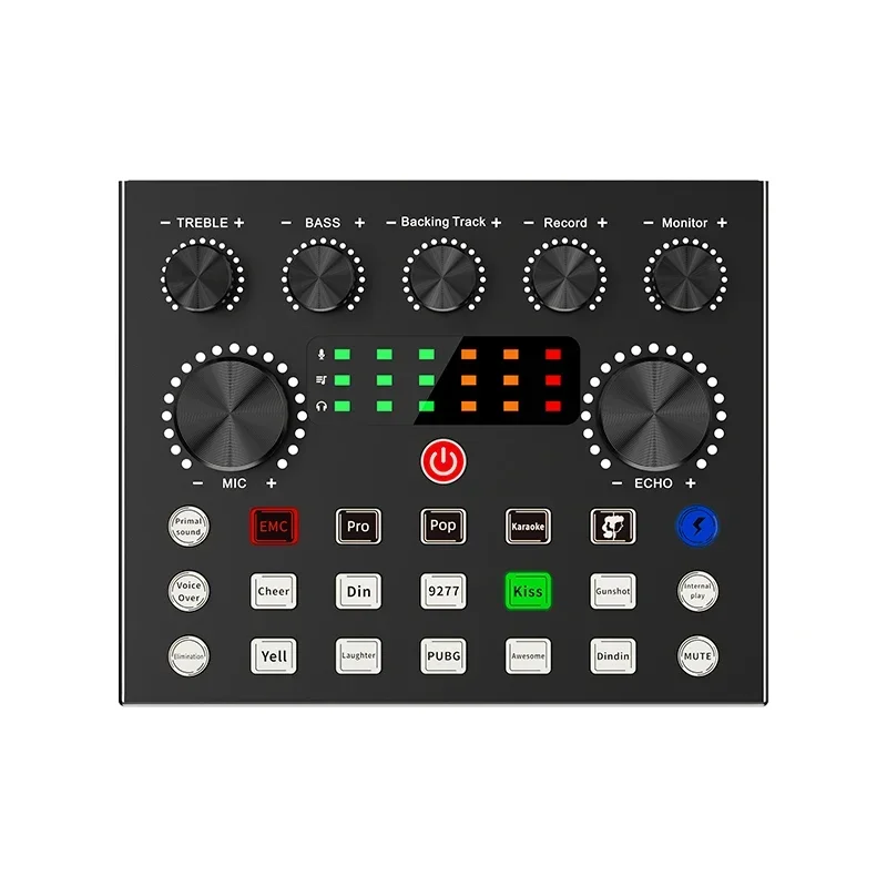 Sound Card Live Streaming For PC Computer IPhone Broadcasting V8S Sound Card with 10 Sound Effects 3 Inputs Mic Input