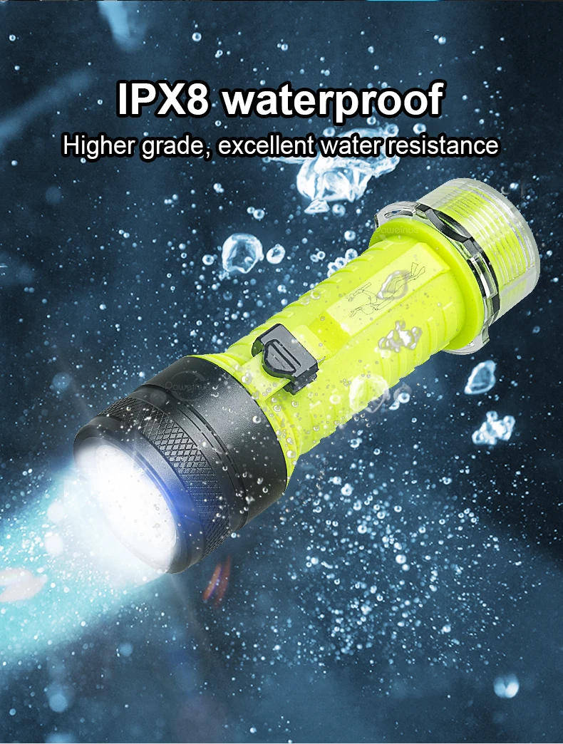 Description Picture 4 of item5000mAh Diving Flashlight 2*XHP50 LED Lantern Rechargeable Torch Light IPX8 Waterproof Professional Diving Scuba Flashlights