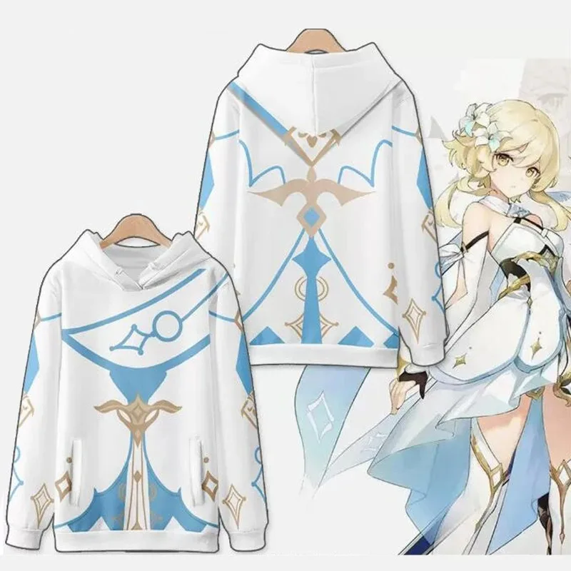 Genshin Impact anime hoodie for men and women,zippered sweater,3D printing,zipper,streetwear,hip hop,Lumine cosplay,zippered