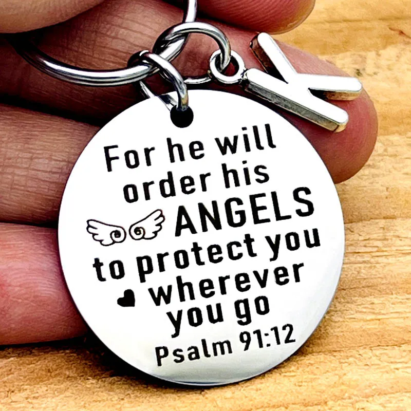 Брелок для ключей с текстом Библии поможет ангелам защитить вас, куда бы вы ни находились, религиозные украшения, Христианский подарок для женщин и мужчин