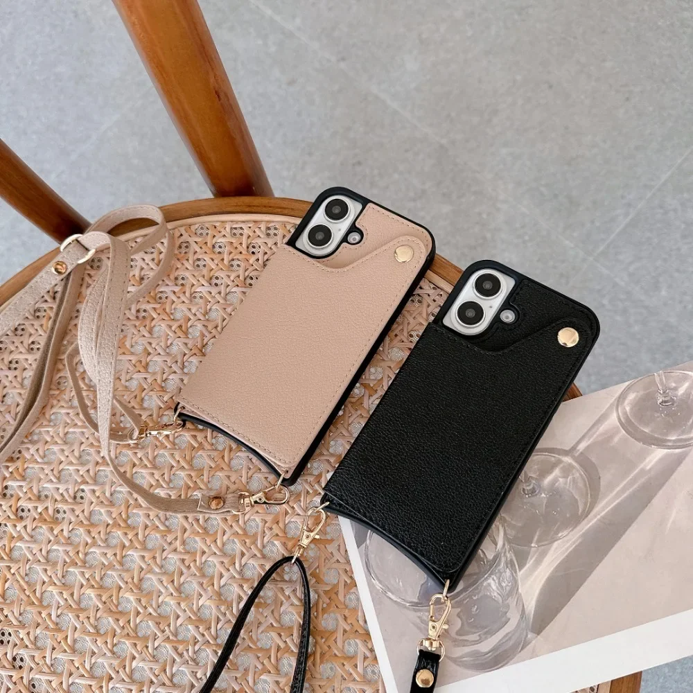 Stylish Mirror Crossbody Rope Phone Case with Card Holder and Leather Flip Cover
