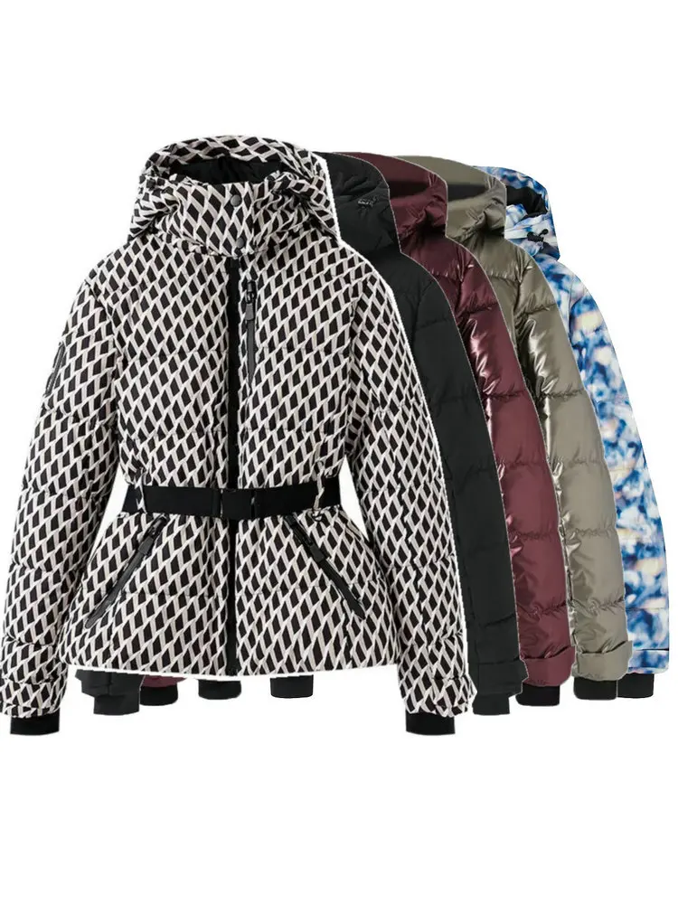 2026 Fashion Women's Winter Hooded High Waist Padded Coats with Belt Lady Elegant Thicken Warm Pockets Windproof Skiing Jackets
