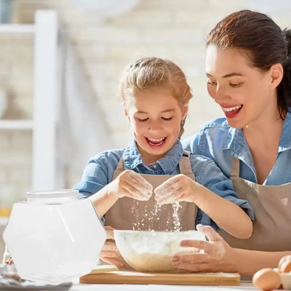 Portable Hexagonal Candy Cookie Jar Plastic with Lid Packaging Jars Clear Sealed Food Storage Container Countertop Organizer