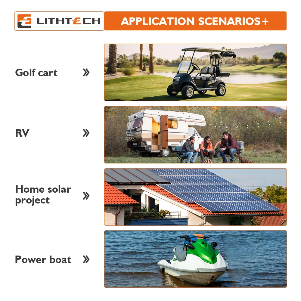 LITHTECH Lifepo4 Battery 24V 40Ah 60Ah 80Ah 100Ah 120Ah 160Ah 200Ah Lithium Iron Phosphate Pack Batteries For Rv/Golf Cart