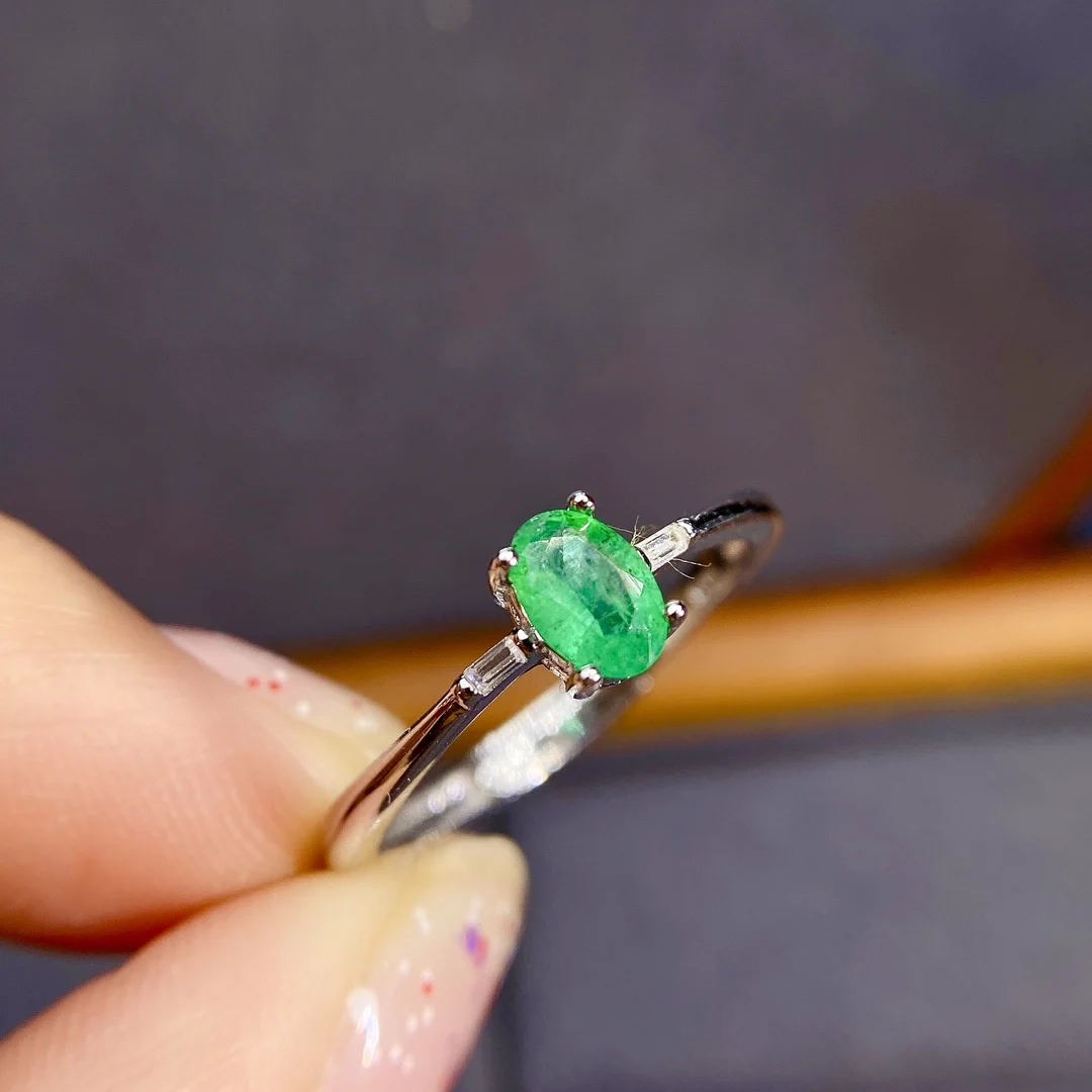 

925 Sterling Silver Genuine Natural Emerald Ring Classic Fine Jewelry New Wedding Wholesale Gift