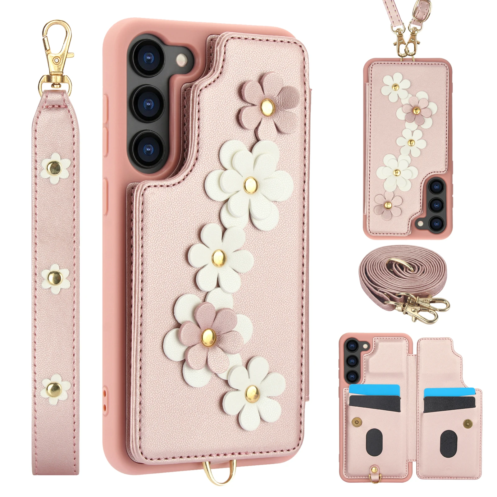 Elegant Crossbody Leather Rope Wallet Wrist Strap Phone Case Cover