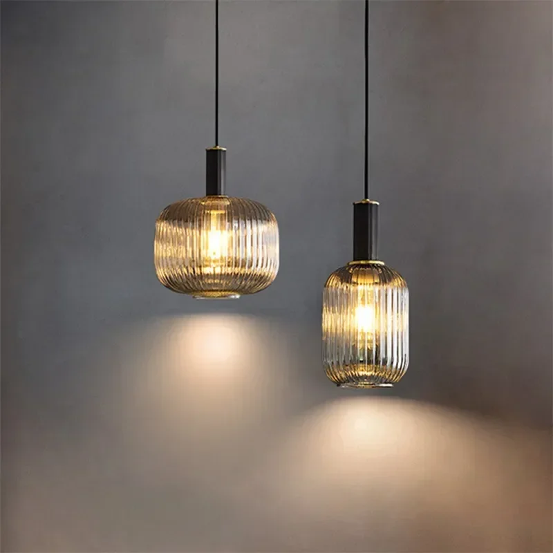 

Vintage Lantern Chandelier Nordic Glass Pendant Light LED for Restaurant Dining Room Bedroom Bedside Hanging Lamp Home Decor