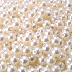 Versatile Pearl Beads for DIY Jewelry and Garment Crafting - White Beige Imitation Loose Round Beads (Beige)