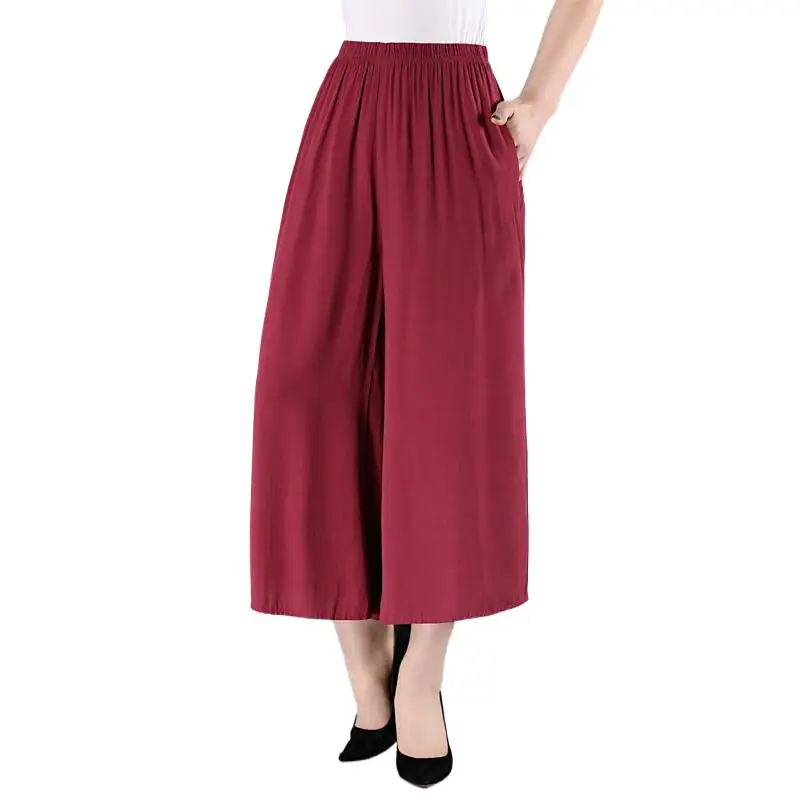 

2024 Women Casual Loose Ankle-Length Pants Solid Elegant OL Wide Leg Pants Females Elastic Waist Trousers -