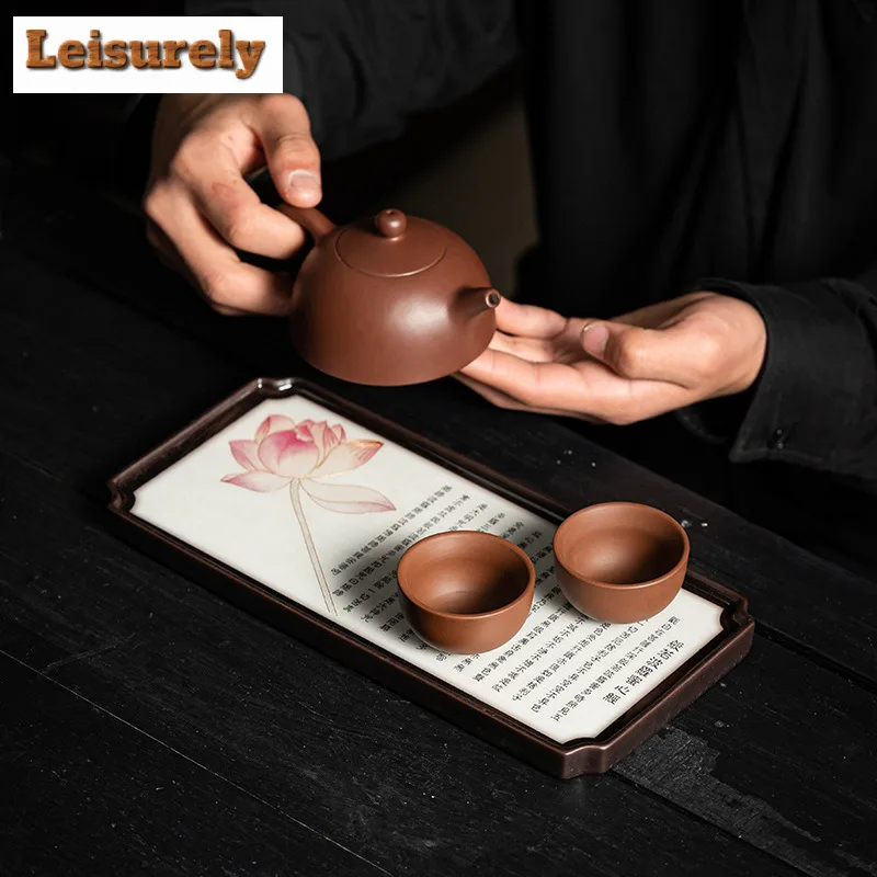 Chinese Landscape Rectangle Tea Tray Cake Rack Coffee Storage Board Teapot Base Dishes for Serving Chinese Tea Set Accessories