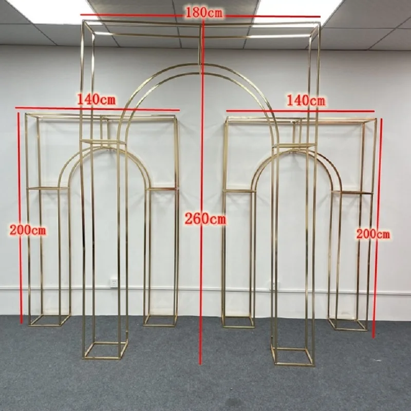 Shiny Gold Double Arch Artificial Flower Display Stand, Wedding Stage, Welcome Aisle, Door Backdrops, Birthday Balloons Rack