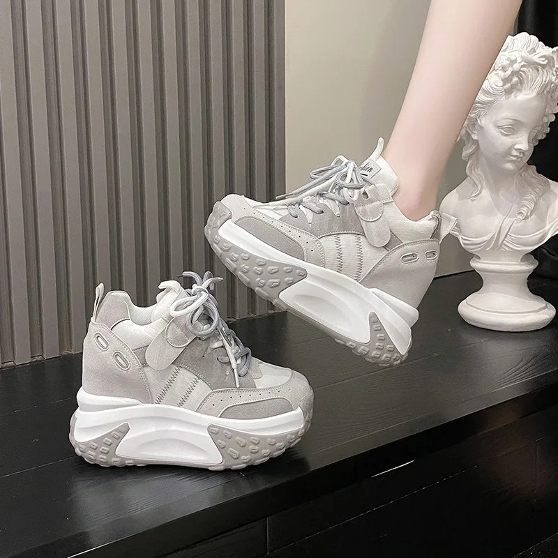 

Spring Women Platform Trainers Comfy Shoes Chunky Sneaker Summer Women Wedge Shoes Breathable 10.5CM Height Increased Sneaker