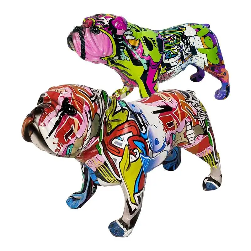 

Colorful Standing French Bulldog Resin Statue Decoration Pet Dog DIY Graffiti Crafts Desktop Animal Statue Ornament home decor