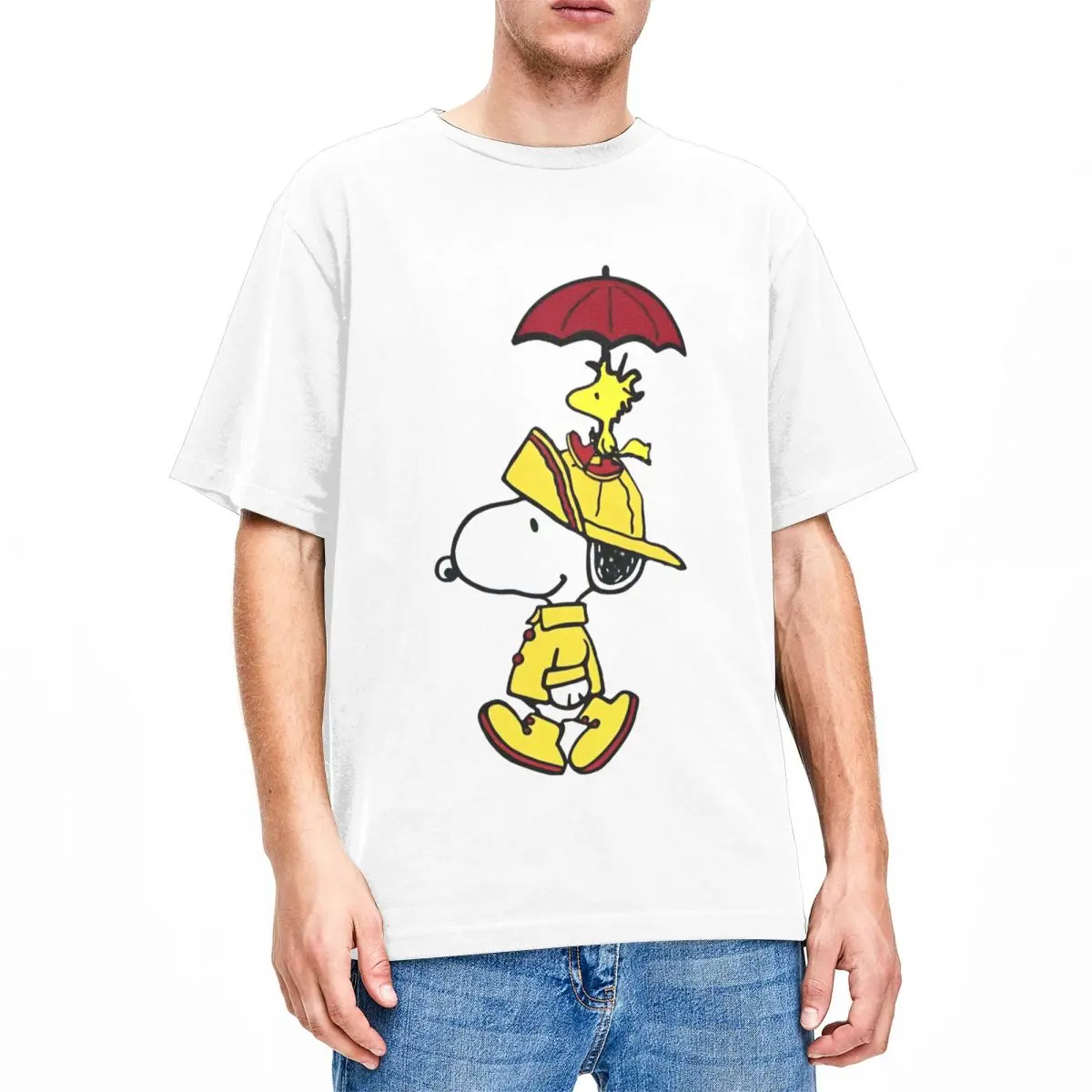 thumbnail image 1 of Camisetas de algodón para hombre, de Peanuts, Charlie Brown y Snoopy, clásicas, de verano, de manga corta, con cuello redondo, diseño de moda, 1 of 5