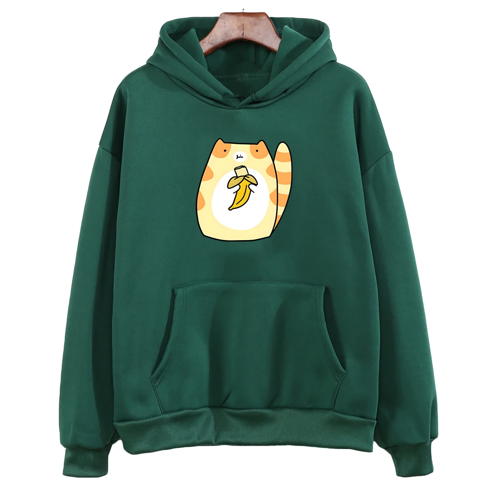 

Tabby Cat Eat Banana Hoodie Kawaii Animal Graphic Sweatshirt for Girls Long Sleeve Women Oversized Hoody Hooded Tops Sweatshirts