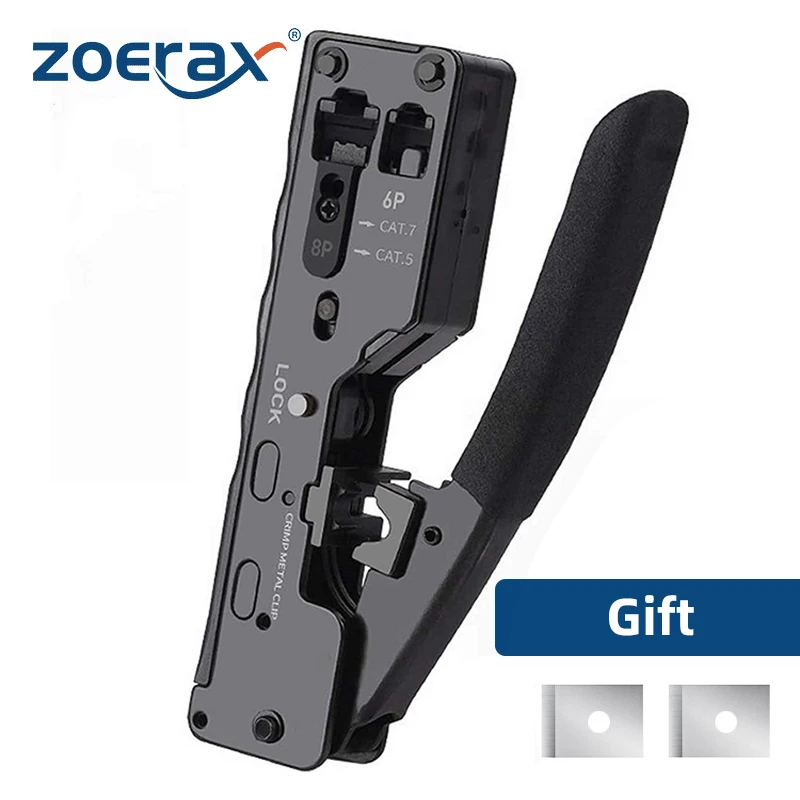 Zoerax Rj45 Crimp Ferramenta Ethernet Crimping Tool Wire Cutter Crimper para Cat7 Cat6a Cat6 Cat5e Pass Through Conectores