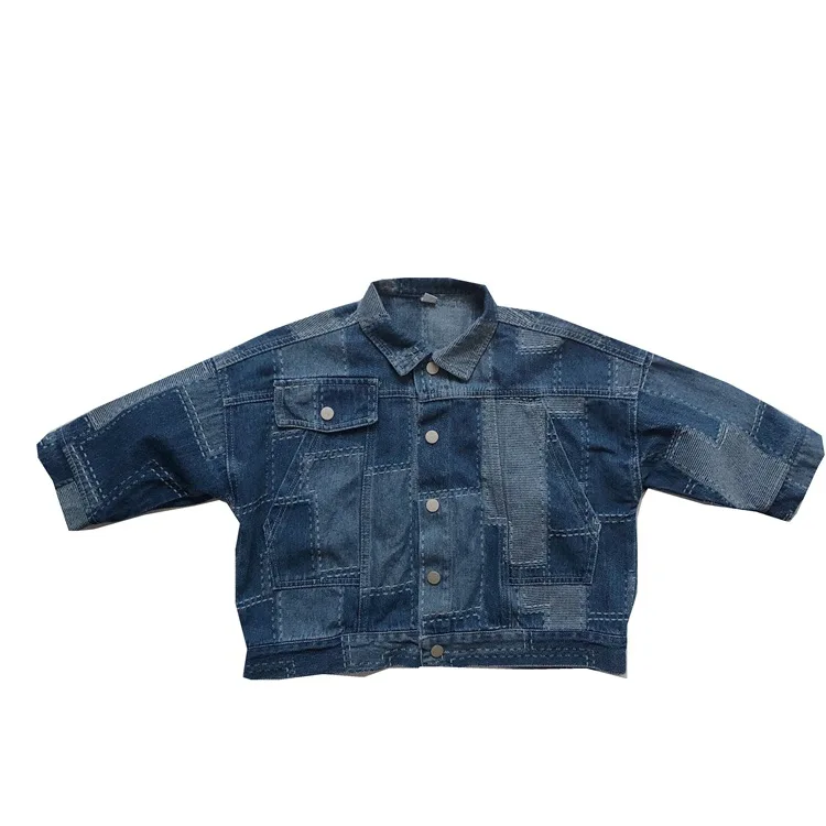 Korean Childrens Boys Denim Jacket Autumn Winter Full Print Retro Plaid Toddler Boys Work Jacket Loose Versatile Kids Coat