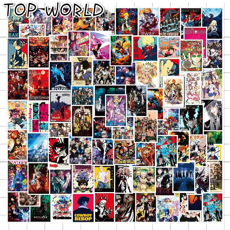 10/50Pcs/set Cartoon Mix Anime Poster Collection Demon Slayer Hero Attack On Titan Stickers For Luggage Laptop Helmet DIY Phone