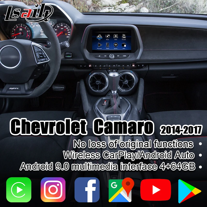 gps system for car Lsailt 4GB Wireless CarPlay/Android Interface for Chevrolet Camaro Impala Malibu 2014-2017 with YouTube, Yandex, NetFlix car navigation