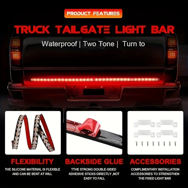 Tailgate Light Bar Led Tailgate Light Strip 59\" LED Tailgate Light KEF16 Bar, IP67 Triple LED Tail Strip, Amber Truck Peel And Stick Bar Light