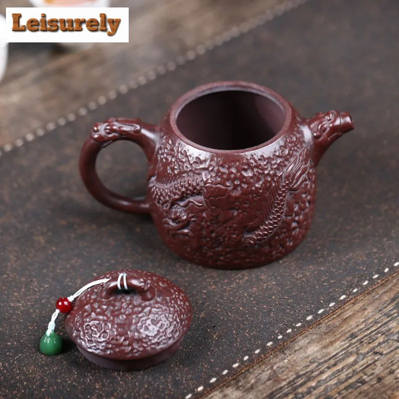 350ml Antique Yixing Purple Clay Teapots Handmade Dragon Pot Raw Ore Antique brass Mud Kettle with Filter Zisha Tea Set Cha Gift