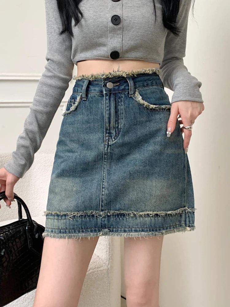 

LY VAREY LIN New Spring Summer Women Fashion High Waist Buttons Short Denim Skirts Lady Casual A-line Solid Color Jean Skirt