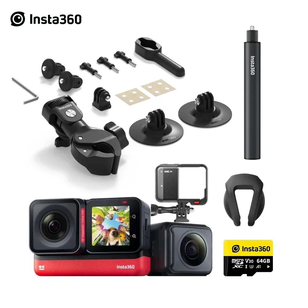 מצלמת פעולה ספורטיבית בגודל כיס Insta360 X3 עם חיישן 1/2'' - ערכת אופנועים ואביזרים ל-X3/ONE X2/ONE RS Twin