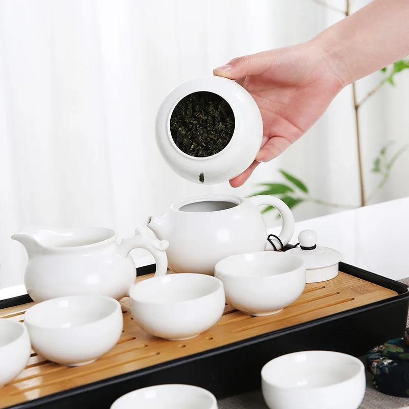 Ding ware travel tea set suit car portable ceramic complete set kung fu tea one pot four cups customizable