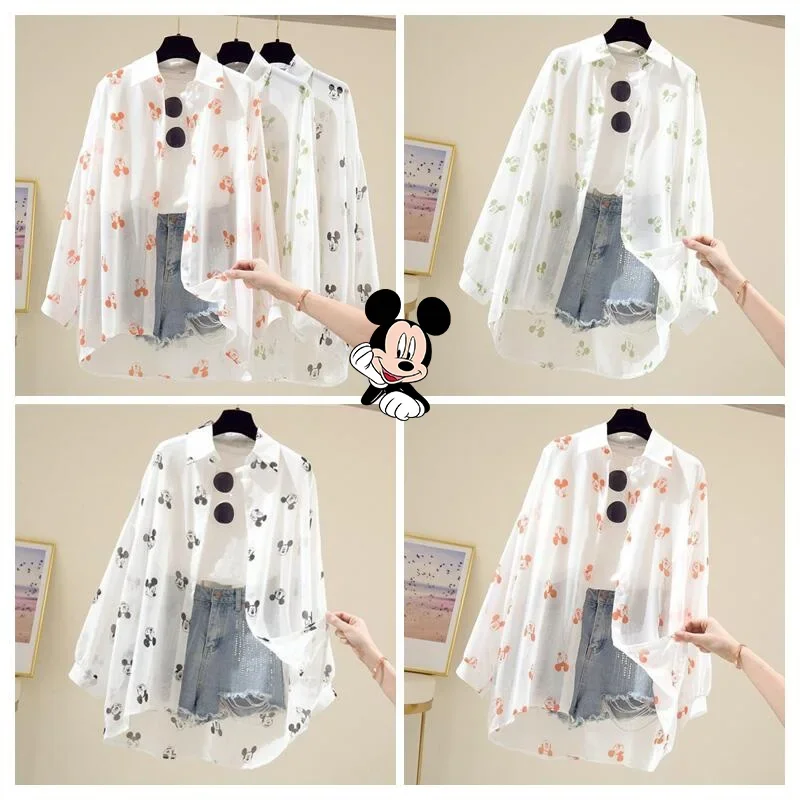 Disney Mickey Cartoon Women's Shirt Summer Lightweight Breathable Sunscreen Clothes Harajuku Style Korean Wild Cardigan Cardigan
