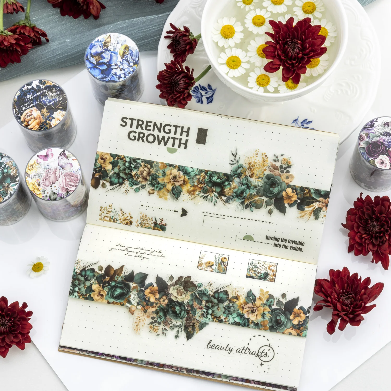 Yoofun 5x200cm Blooming Season PET Tape Flower Garden Decorative DIY Sticker for Card Making Journal Scrapbooking Planner diy 5